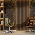 Modern Green and Brown Leather Office Chairs with Textured Wall and Wooden Panels Design
