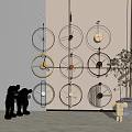 Modern Wall Mounted Circular Clocks With Metal Frames And Decorative Figurines Near Potted Plant