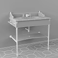 Elegant White Marble Vanity With Chrome Metal Legs And Double Faucets Design