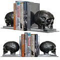 Stylish Books Arranged With Decorative Skull Bookends On Home Shelf Decor