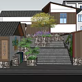 Traditional Rural Homestay Building With Stone Steps Green Plants And Stone Walls