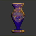 Sculpture Carving Yellow And Blue Vase With Colorful Decorative Floral Patterns
