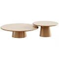 Three Round Light Wood Coffee Tables with Modern Minimalist Cylindrical Base Design 3d model