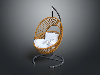 Modern Rattan Swing Chair With White Cushion And Grey Stand Design 3d model