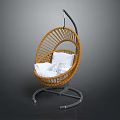 Modern Rattan Swing Chair With White Cushion And Grey Stand Design