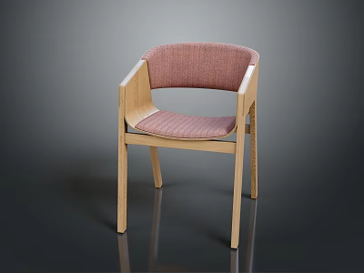 Modern Accent Chair With Wooden Frame Pink Fabric Upholstery And Curved Armrests 3d model