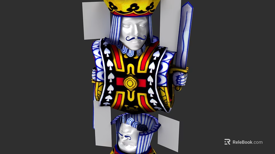 Playing Card King Character Sculpture With Crown Sword And Spades Design 3d model 