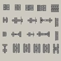 Assorted Metal Hinges And Furniture Hardware Components On White Background 3d model