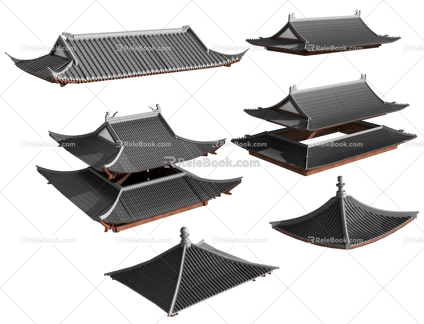 Chinese-style ancient roof with four slopes 3d model