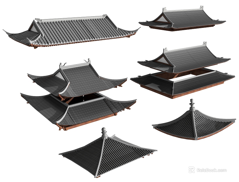 Traditional Chinese Architectural Roofs Showcasing Various Classical Styles And Designs 3d model 