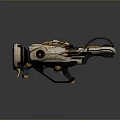Futuristic Sci Fi Weapon With Gold And White Intricate Mechanical Structure And Grip Design