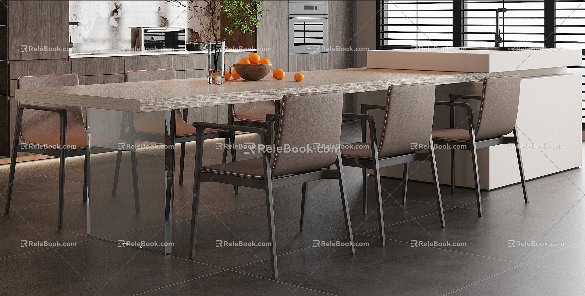 Modern Dining Table and Chair Combination Island Table and Chair Middle Island Table Dining Chair and Chair 3d model