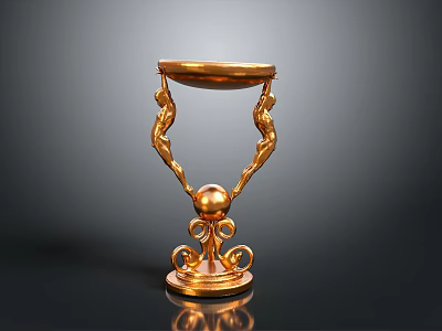 Golden Decorative Furniture With Sculptural Figure Base And Intricate Artistic Design 3d model