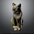 Sitting Stone Cat Sculpture With Detailed Texture And Natural Finish