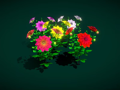 Vibrant Colorful Flowers With Pink Yellow Red Purple White Petals And Green Leaves 3d model