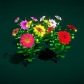 Vibrant Colorful Flowers With Pink Yellow Red Purple White Petals And Green Leaves