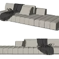 Beige Sectional Sofa With Striped Design Decorative Pillows And Black Throw Blanket 3d model