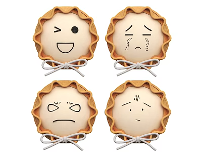 Cute Round Decorative Ornament Set with Ruffled Edges Emotional Faces and Bow Ties 3d model