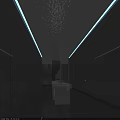 Modern Public Restroom Interior Design With Blue Lighting Sleek Walls And Washbasins