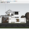 Modern Detached Villa with White Exterior Two Story Main Gate Fence Trees and Landscaped Lawn