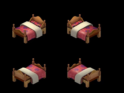 Classic Wooden Bed Furniture With Pink Mattress White Quilt And Pillows 3d model