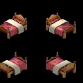 Classic Wooden Bed Furniture With Pink Mattress White Quilt And Pillows