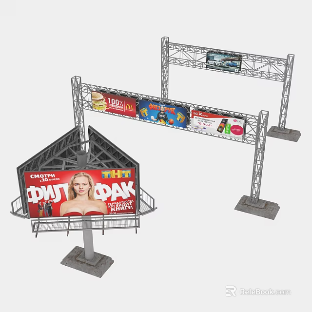 Outdoor Billboards With Metal Frame Featuring Movie Ads Burger Promotions And Truth Messaging 3d model 