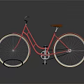 Red Vintage Bicycle With Brown Seat And Gold Rimmed Wheels On Reflective Surface