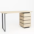 Modern Wooden Desk With Spacious Tabletop And Stacked Drawers Supported By Metal Legs