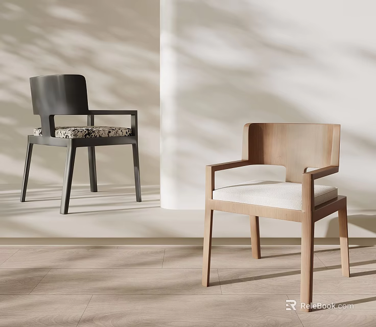 Modern Minimalist Solid Wood Dining Chairs With Armrests And Soft Upholstered Seats For Cozy Homes 3d model 