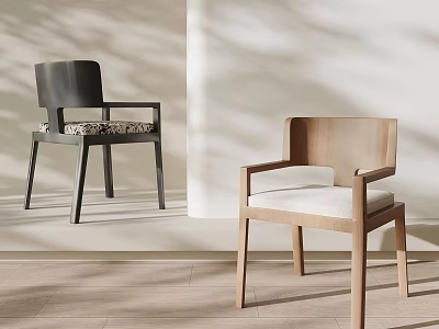 Modern Minimalist Solid Wood Dining Chairs With Armrests And Soft Upholstered Seats For Cozy Homes 3d model