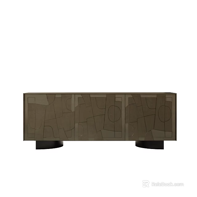Modern Sideboard With Geometric Pattern Surface And Black Supporting Legs Design 3d model 