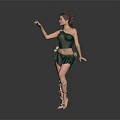 Fantasy Female Character In Green Outfit With Brown Hair And Decorative Boots Displaying Elegant Pose