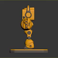 Yellow Mechanical Robot With Square Head And Clawed Arms On Gray Stand 3d model