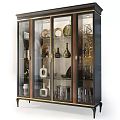 Stylish Display Cabinet With Glass Doors Showcasing Vases Plates And Books