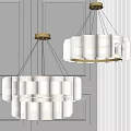 Modern Chandeliers With White Frosted Shades And Gold Metal Accents In Elegant Interior