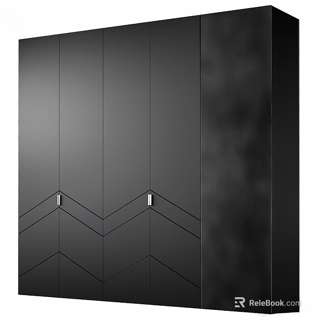 Modern Black Wardrobe With Sleek Geometric Chevron Line Design Elements 3d model 