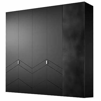 Modern Black Wardrobe With Sleek Geometric Chevron Line Design Elements 3d model