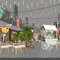 Commercial Shopping Mall With Starbucks Levis Stores Outdoor Seating Palm Trees And Carriage