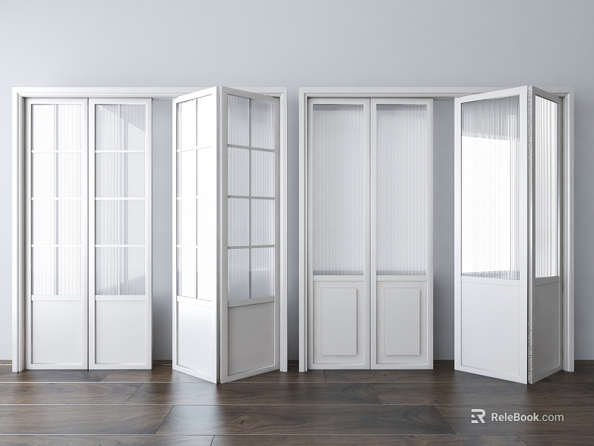 Modern Indoor White Folding Doors with Glass Panels and Open Design 3d model 