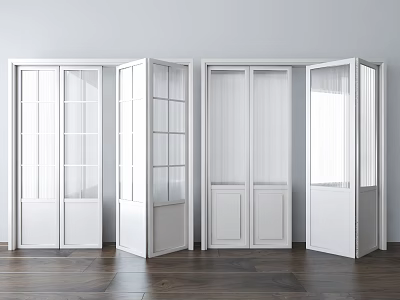 Modern Indoor White Folding Doors with Glass Panels and Open Design 3d model