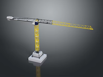 Yellow Tower Crane With Extended Metal Boom And Stable Concrete Base 3d model