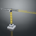 Yellow Tower Crane With Extended Metal Boom And Stable Concrete Base