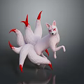 Mythical White Nine Tailed Fox With Red Claws And Tail Tips Fantasy Design