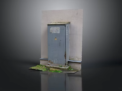 Outdoor Gray Electrical Box Mounted On Concrete Wall With Growing Weeds 3d model