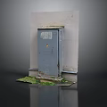 Outdoor Gray Electrical Box Mounted On Concrete Wall With Growing Weeds