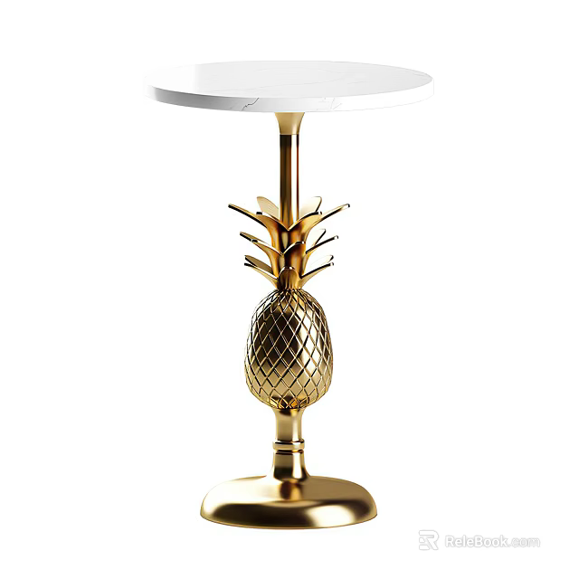 Elegant Modern Side Table With Gold Pineapple Base And White Marble Top 3d model 