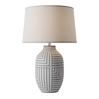 Modern Minimalist Table Lamp With Beige Linen Shade And Geometric Ceramic Base 3d model