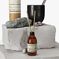 Natural Bathroom Accessories with Cylindrical Paper Tube Black Cup Twig Stone and Small Brown Bottle
