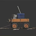Homemade Cart With Cannon Barrel Blue Crates And Orange Wheels On Gravel